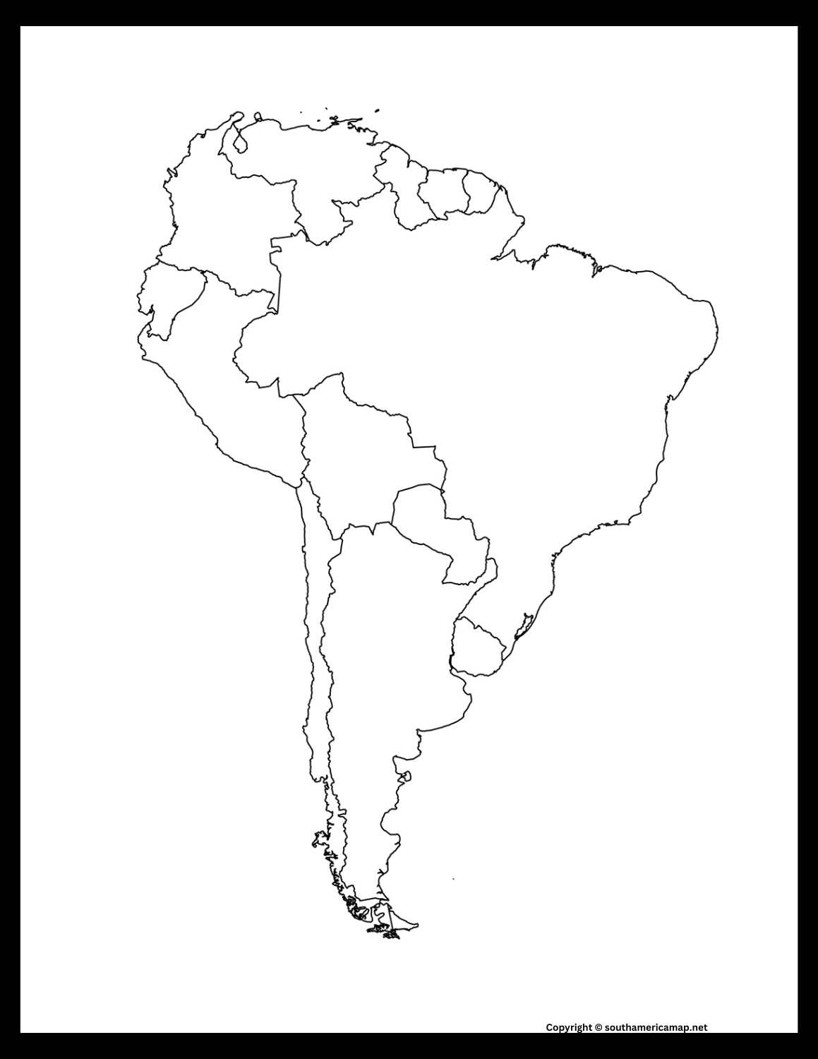 blank map of south america and central america