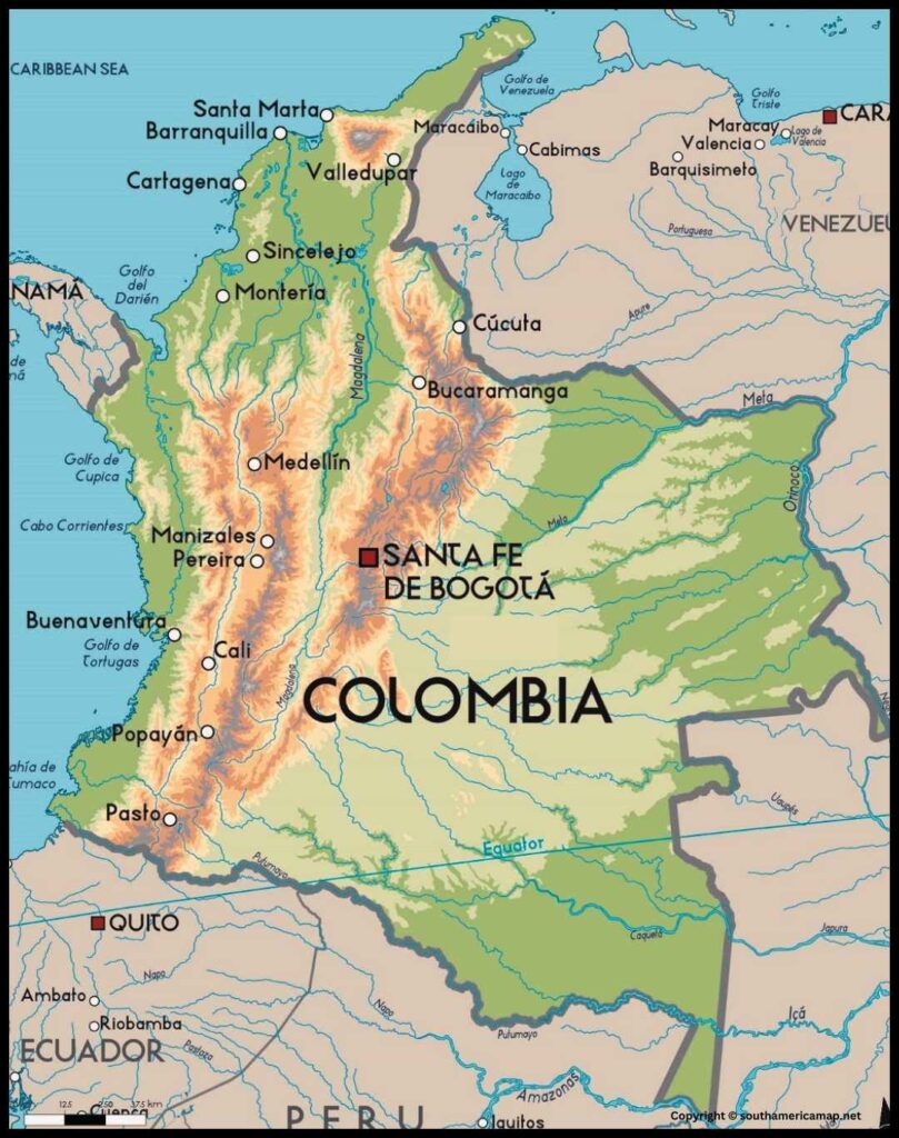 Map of Colombia South America Cities