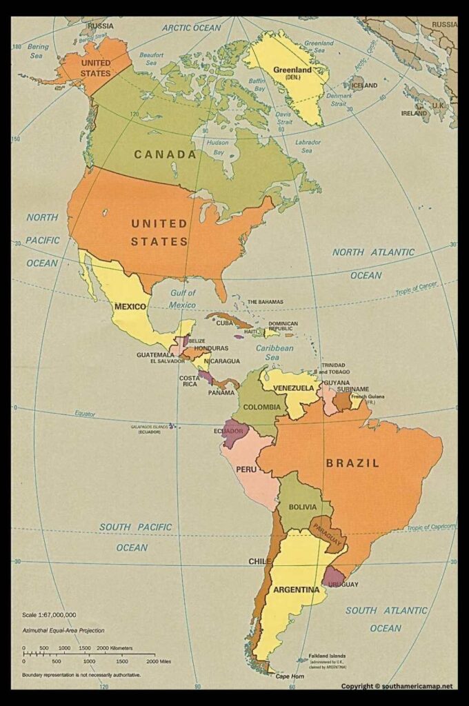 Map of North America And South America