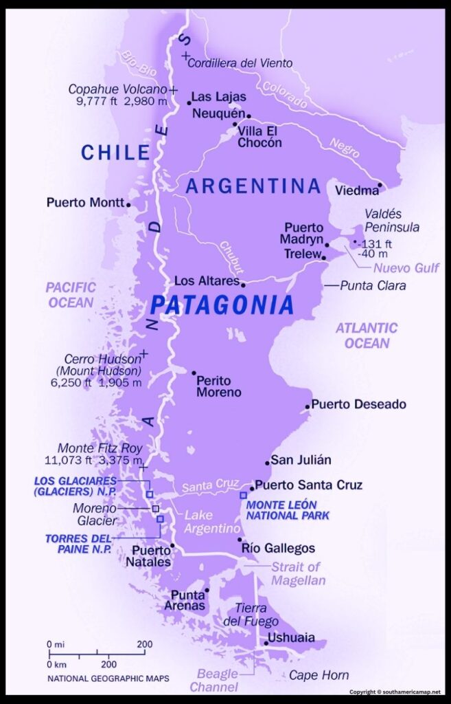 Map of Chile And Argentina South America