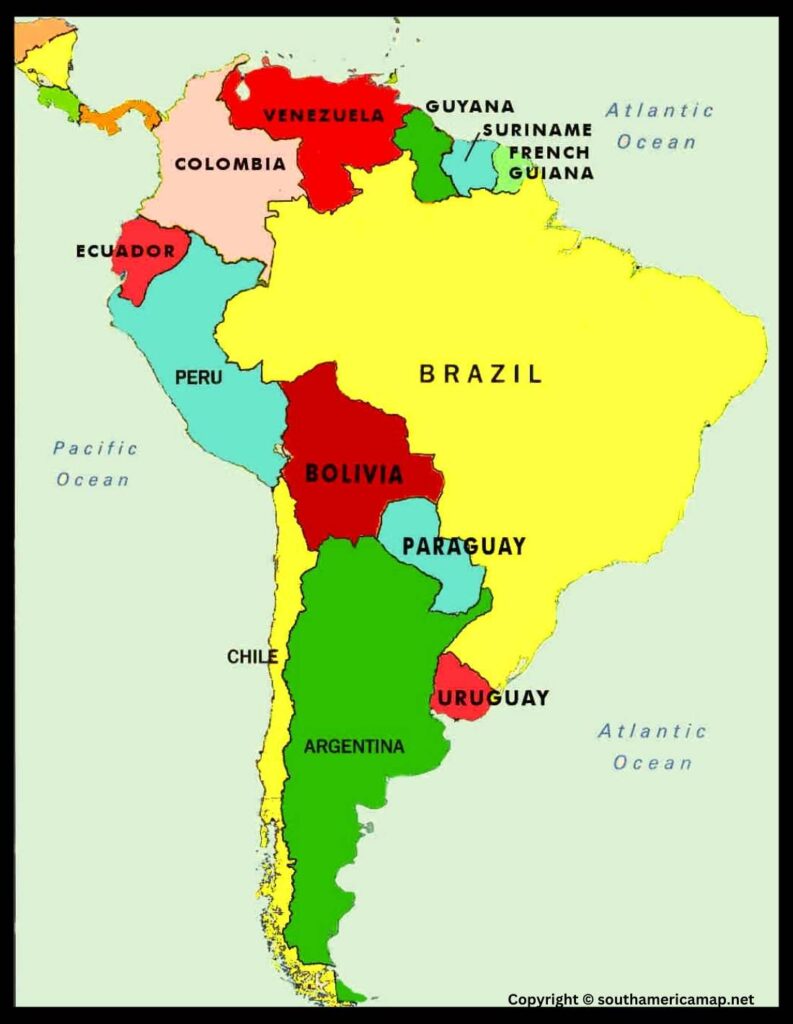 Map of South America with Countries