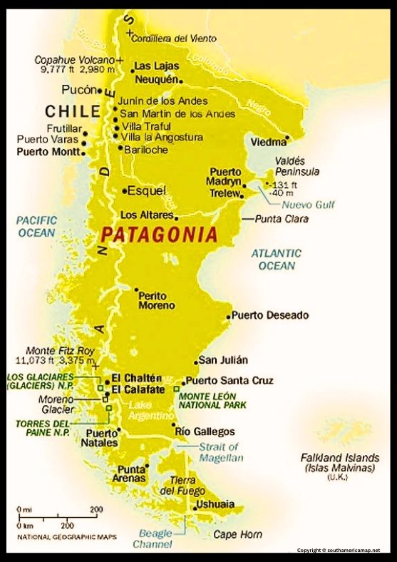 Map of South America Showing Patagonia