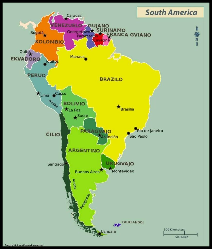 Map of South America Capitals And Countries