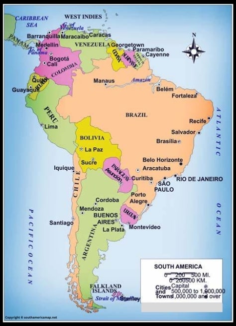 Political Map for South America with Countries