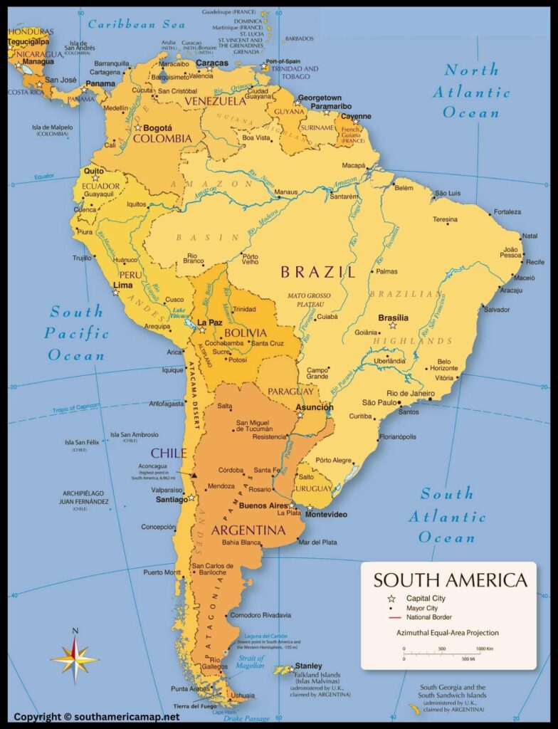 Map of Central And South America